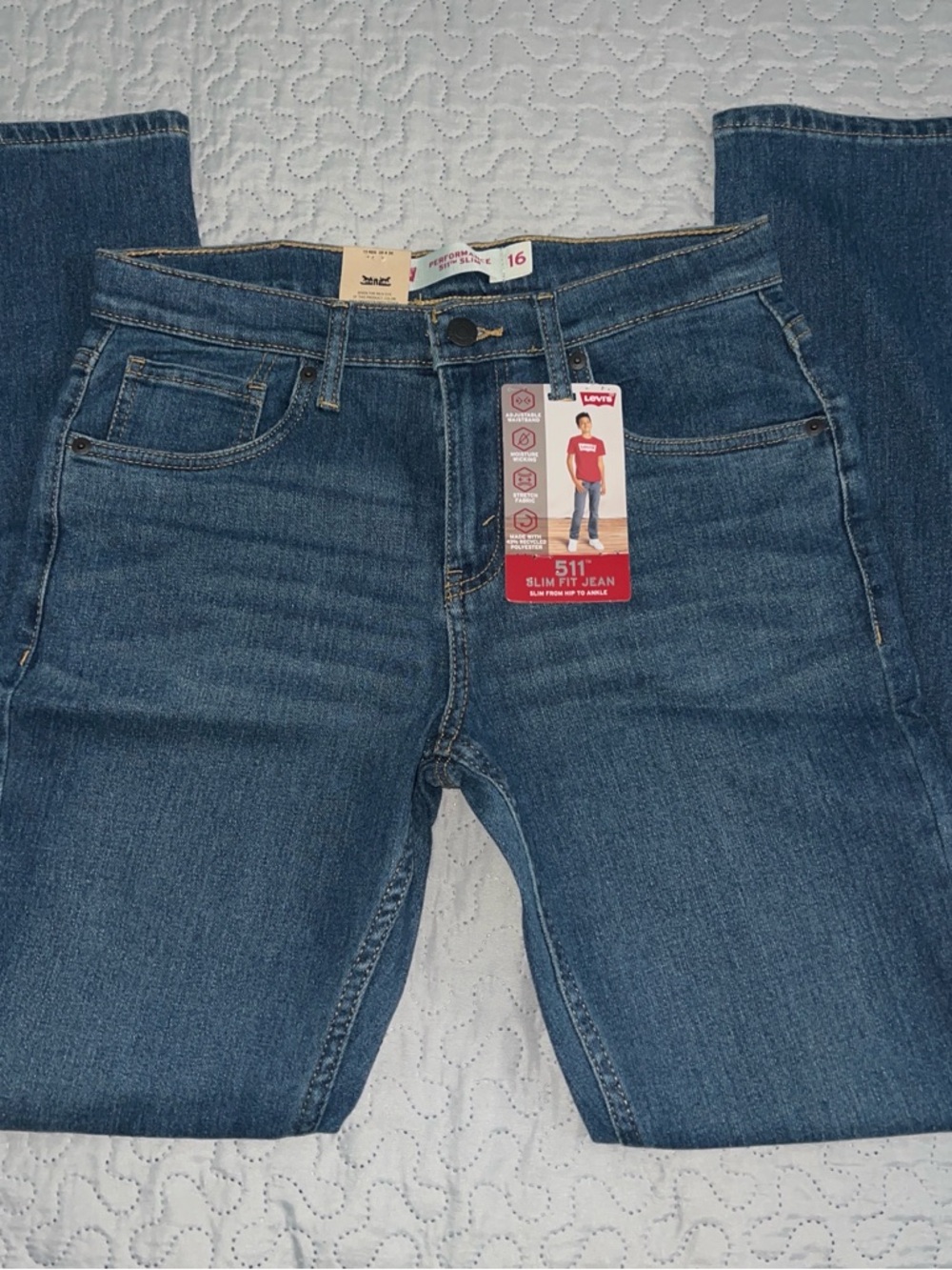 Levi's boys slim fit 511 eco denim jeans pants 16 reg 28x30 stretch elastic